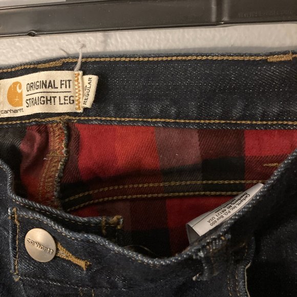 Carhartt Women’s Flannel Lined Jeans Original Fit Straight Leg Dark Wash Size 16 - Picture 3 of 6